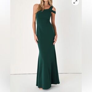 Lulus Hunter Green One-Shoulder Mermaid Maxi Dress